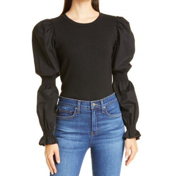 Veronica Beard w's XL Fawn Puff Sleeve Crewneck top - long sleeves olive green - Picture 2 of 9